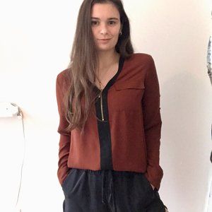 Brown and Black Chiffon Blouse